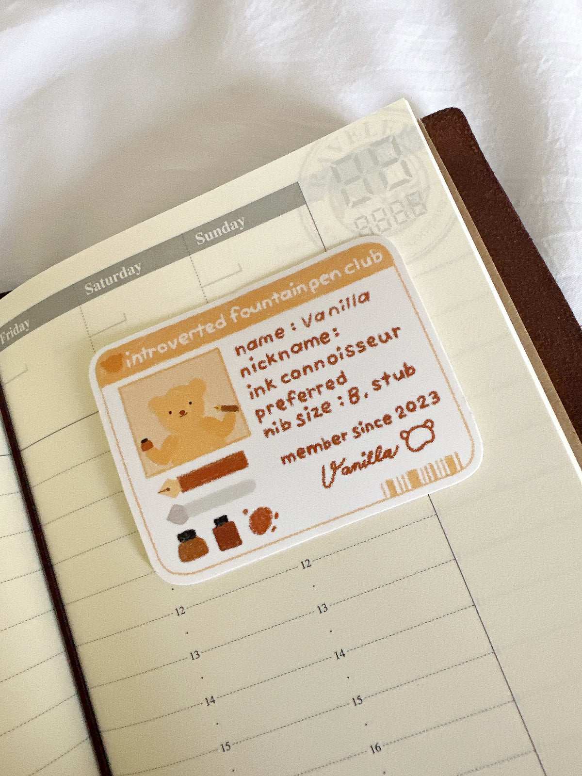 Vanilla's Introverted Fountain Pen Club ID Die Cut Sticker