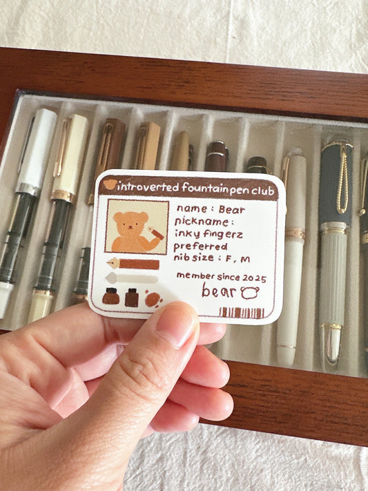 Bear's Introverted Fountain Pen Club ID Die Cut Sticker
