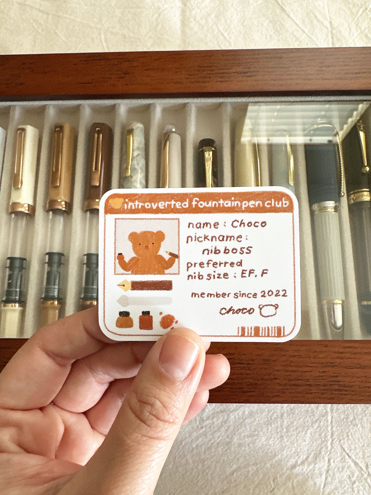 Choco's Introverted Fountain Pen Club ID Die Cut Sticker