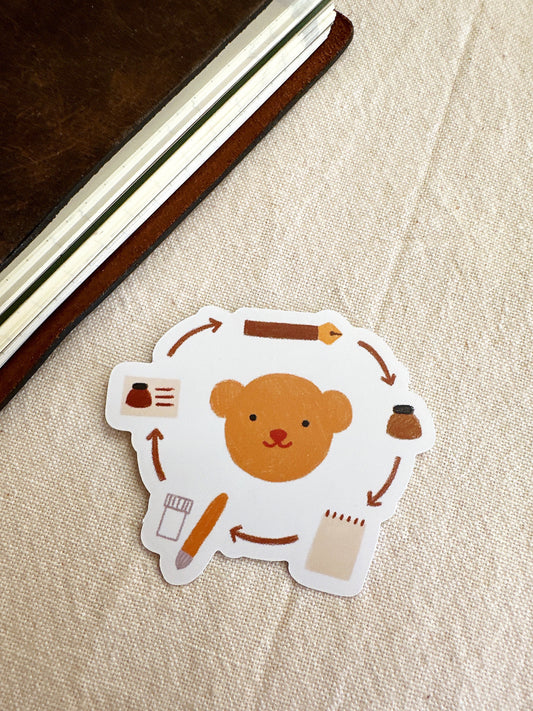 Bear's Ink & Pen Cycle Die Cut Sticker